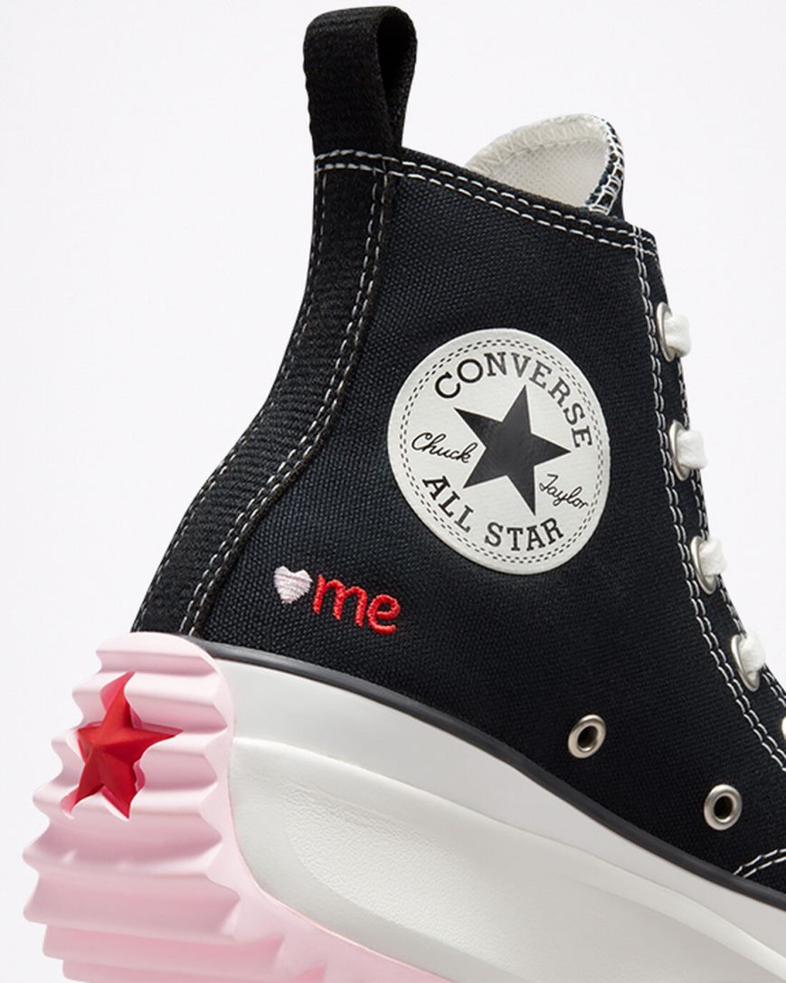 Sapatos Plataforma Converse Run Star Hike Embroidered Hearts Cano Alto Feminino Pretas Vermelhas | PT K074P95